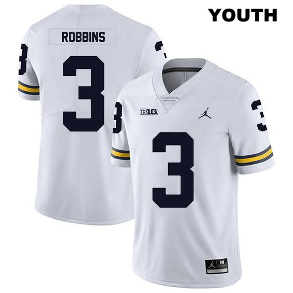 Youth NCAA Michigan Wolverines Brad Robbins #3 White Jordan Brand Authentic Stitched Legend Football College Jersey EC25H13PK